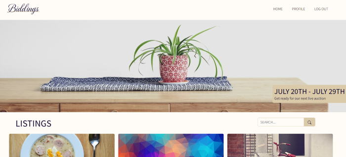 a screenshot of the Biddings website